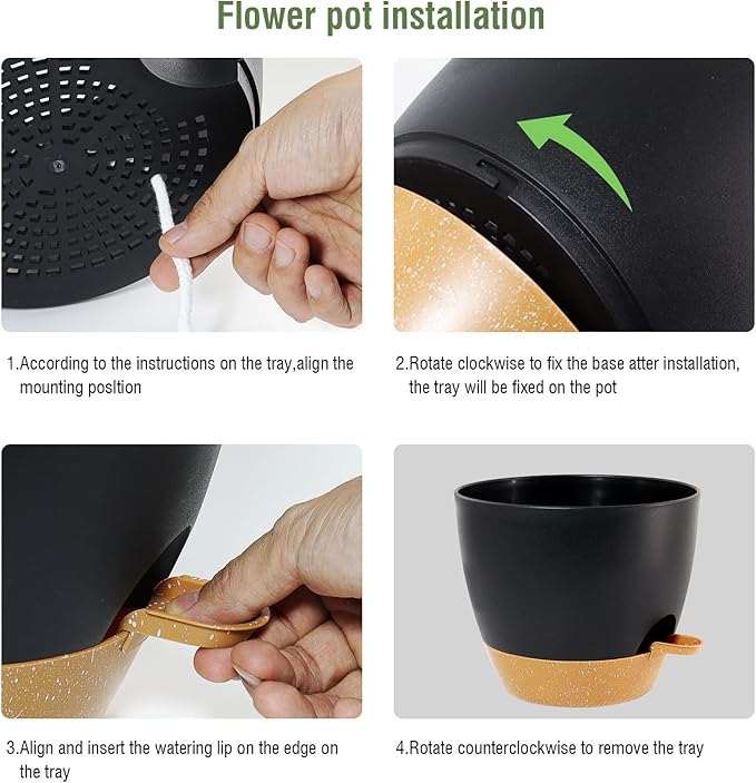 12 inch Large Self Watering Pots, Flower Plant Pots with Drainage Holes for Indoor Outdoor Garden Plants, Plastic Planters with Removable Deep Reservoir, Black with Brown