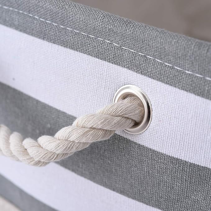 TheWarmHome Storage Basket Fabric Basket with Handles Dog Toy Basket Cloth Storage Bin Shelf Basket Decorative Storage Basket Shoe Basket Gift Basket(Grey&White Stripes-1 Pack,15.7L×11.8W×8.3H)