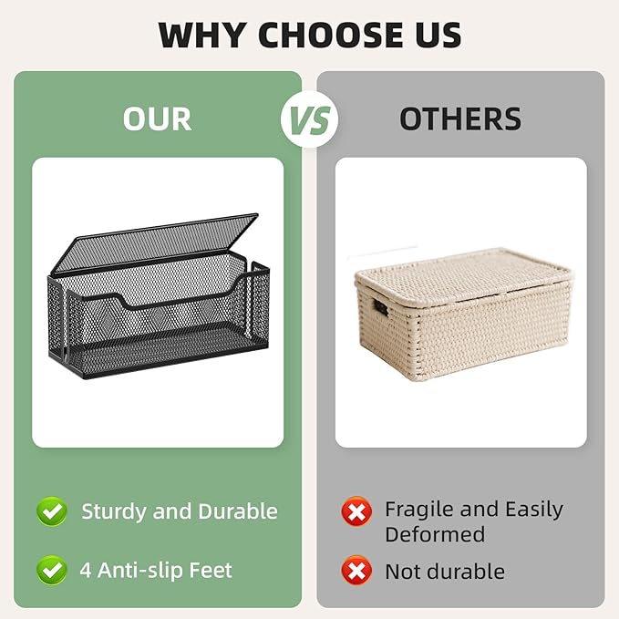 Marbrasse 3 Pack Cable Management Box, Metal Mesh Cord Organizer Box for TV Wires, Electrical Hiding, Power Strip – Under Desk Cable Storage Box with Cable Clips&Reusable Cable Ties for Home/Office