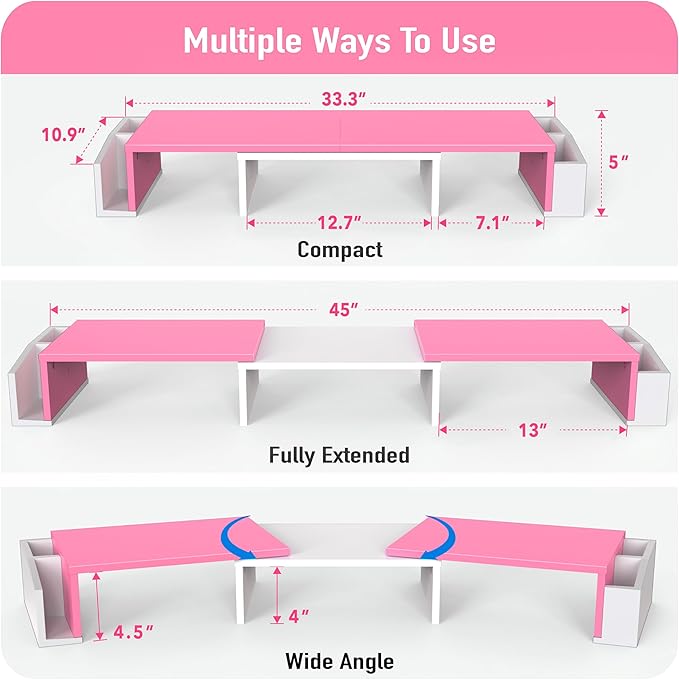 Simple Houseware Desk Dual Monitor Stand Riser with Drawer, Pink