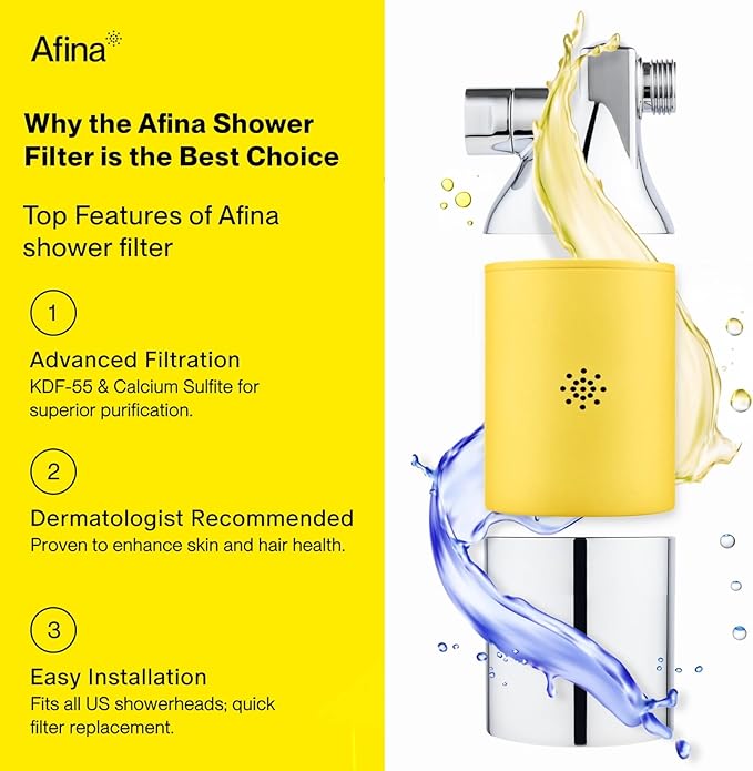Afina Shower Filter For Hard Water - Removes 99% Chlorine, Harmful Substances & Heavy Metals - Improves your Skin & Hair (Black)