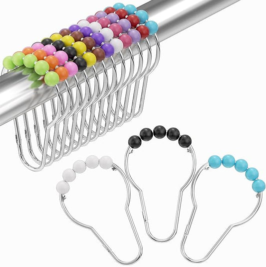 Amazer Shower Curtain Hooks, Decorative Shower Curtain Hooks, Colorful Shower Curtain Hooks, Rustproof Stainless Steel Shower Hooks for Bathroom Shower Curtain-Set of 12