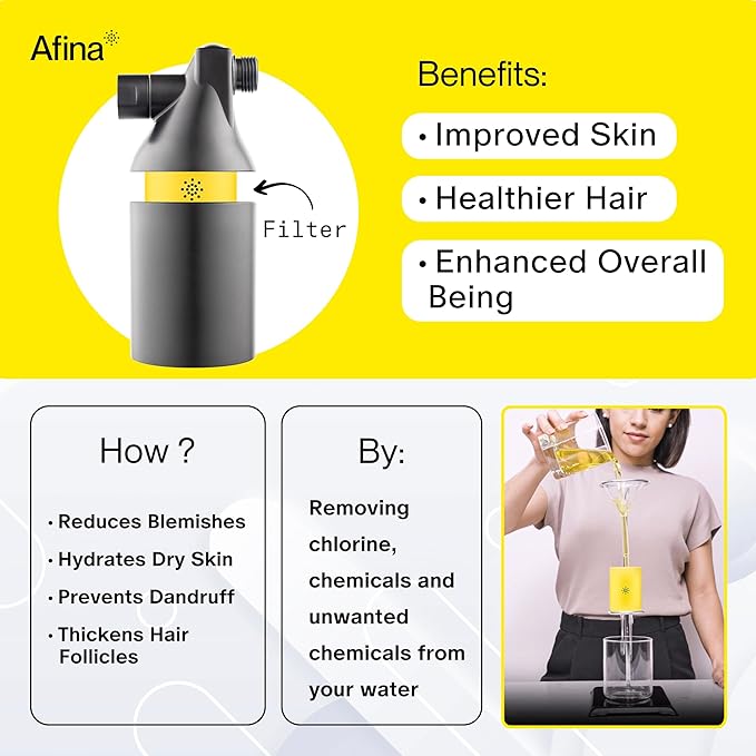 Afina Shower Filter For Hard Water - Removes 99% Chlorine, Harmful Substances & Heavy Metals - Improves your Skin & Hair (Black)