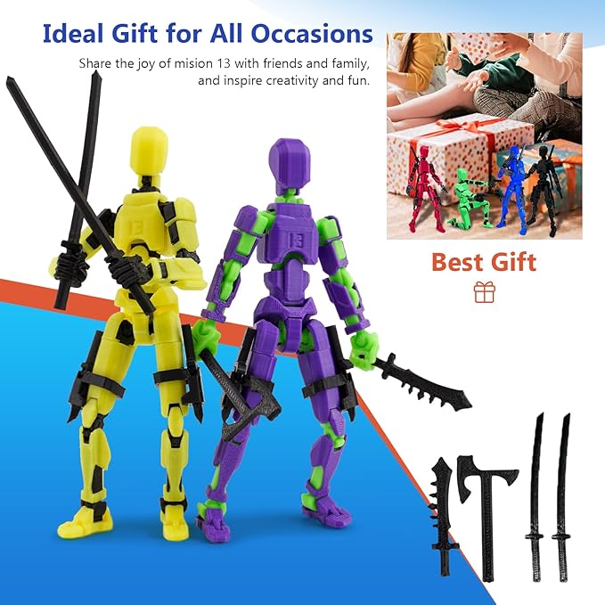 (Assembly Completed) 9 Pack T13 Action Figure Set with Display Stand Holder Base, Titan13 Action Figure Accessories 3D Printed Toy, Multi-Jointed Movable Lucky 13 Nova13 Dummy13