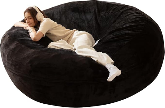 Bean Bag Chair for Adults,6FT Oversize Floor Bean Bags Offers Ample Space for Adults,Memory Foam Giant Bean Bags,Lounger Versatile Design Suits Any Room,Movie Nights,Reading (Black, 6FT)