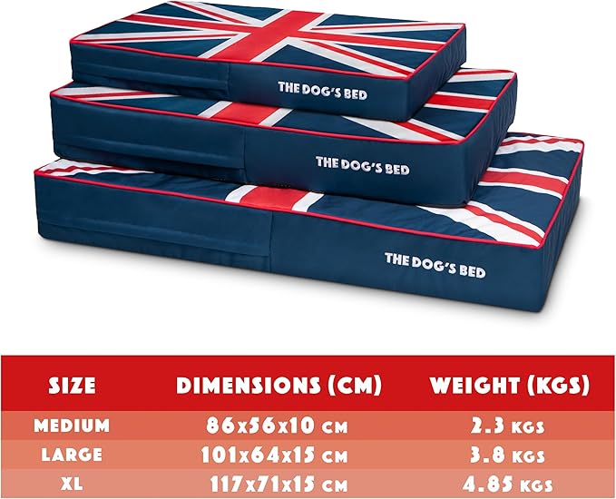 The Dog’s Bed Orthopedic Memory Foam Dog Bed, Medium Blue & Red Trim UK Center Flag, Pain Relief for Arthritis, Hip & Elbow Dysplasia, Post Surgery, Supportive, Calming, Waterproof Washable