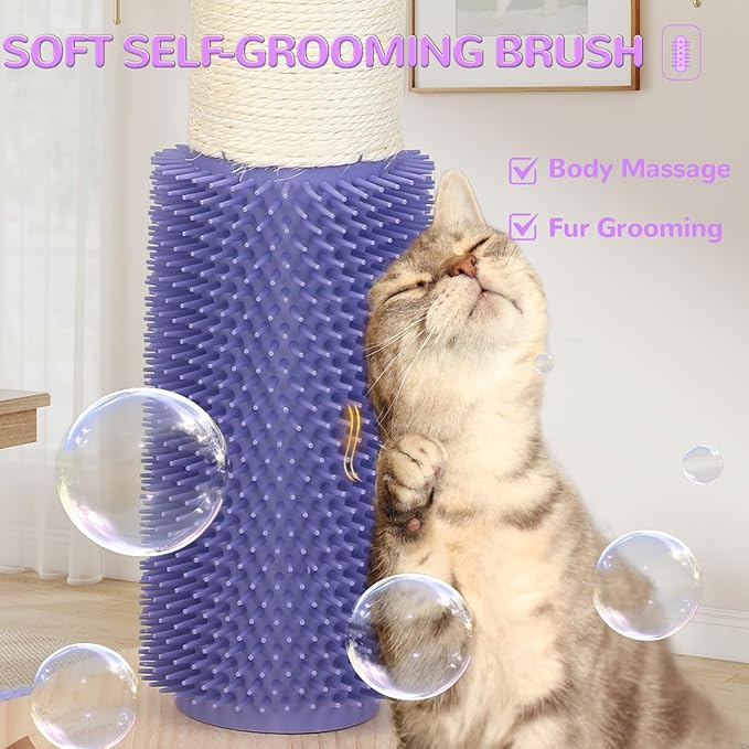 Cat Scratching Post for Indoor Large Adults,45'' Tall Vertical Cat Scratcher with 3.5Inch Diameter Sisal Post for Protect Furniture,Cute Tree with Interactive Ball Toys Self Groomer Brush for All Cats