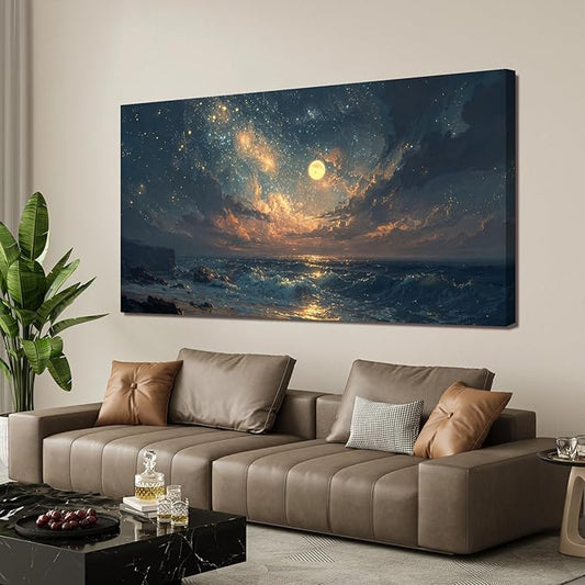 Canvas Wall Art Decor Beach Waves Oversized Wall Art Pictures For Living Room Decorations Artwork For Walls Gold And Blue Art Wall Decor For Bedroom Office Canvas Pictures For Wall Decor 29 × 58 Inch