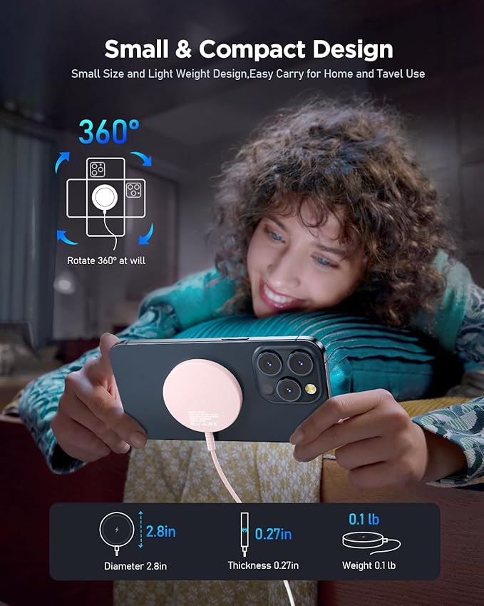 Magnetic Wireless Charger Fast Charge Strong Magnet Charging Pad for iPhone 17/16/15/14/13/12 - Series&AirPods Pro 4-2, Daul Ports, Case-Friendly, Ultra-Slim & Portable for Travel Nightstand Desk