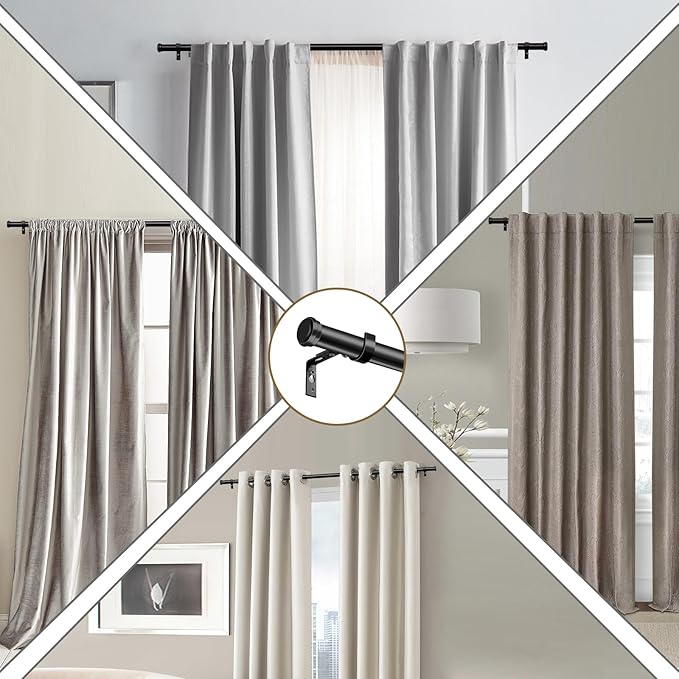 "Black Wrap Around Industrial Curtain Rod, 32-48 Inches Adjustable, 1-Inch Diameter, Black - Indoor and Outdoor Use"