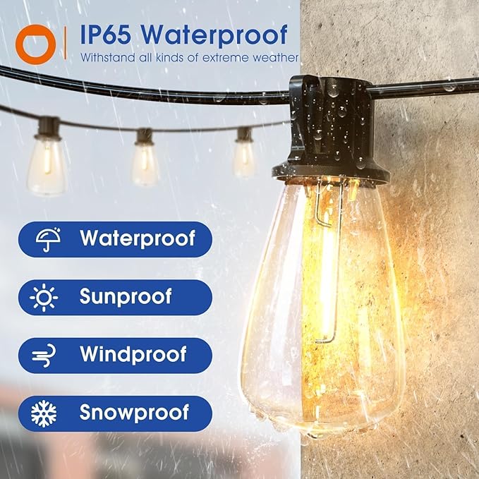 addlon 100FT(50FT*2) LED Outdoor String Lights Waterproof Patio Lights with Shatterproof ST38 Replaceable Bulbs, Dimmable Outside Hanging Light Connectable for Porch, Backyard, 2200K