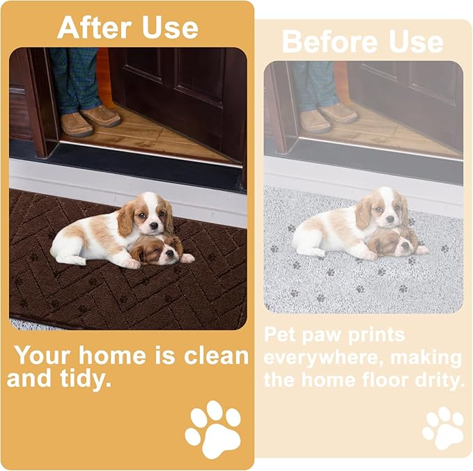 Tindbea Dog Mat for Muddy Paws,Absorbs Moisture Dirt Non-Slip Washable Mud Mat for Dogs,Soft Rubber Backing Front Inside Pet Rug for Entryway, Mud Dog Paws, Patio(20"x31.5",Coffee)
