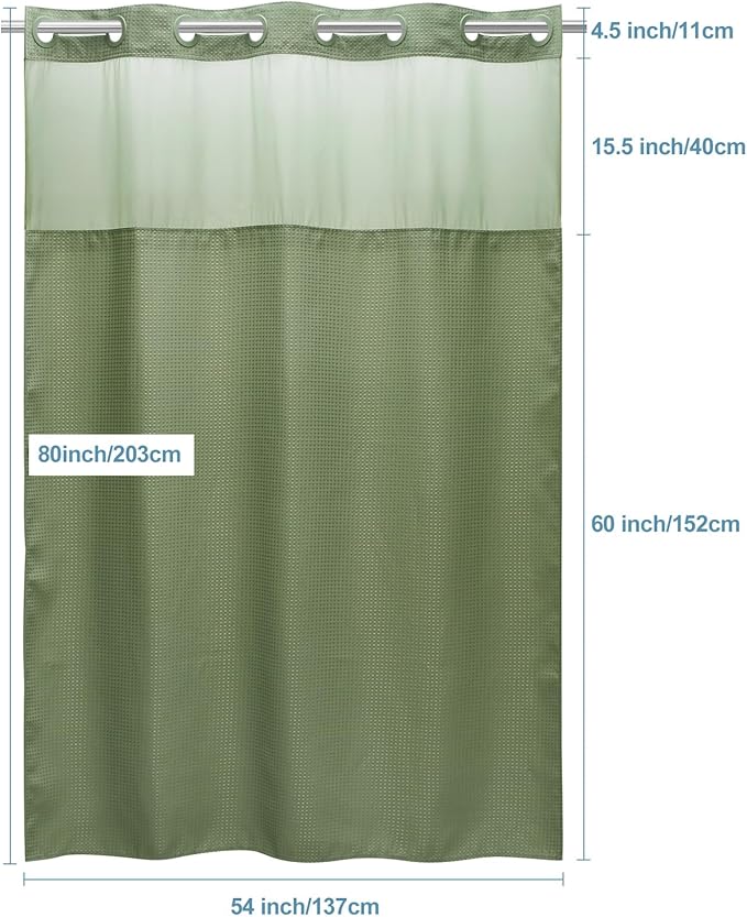 Sage Green Stall Hotel Shower Curtain - 230GSM Waffle Textured Heavy Duty Thick Fabric Shower Curtains for Bathroom,54W x 80H
