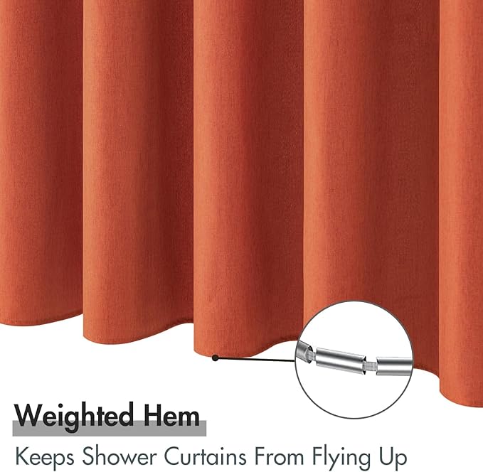 MIULEE Burnt Orange Linen Shower Curtain with 12 Metal Hooks Modern Heavy Duty Washable Fabric Shower Curtain Set Waterproof Thick Cloth Shower Curtain for Bathroom Hotel Bathtub, W72*L72, Terracotta