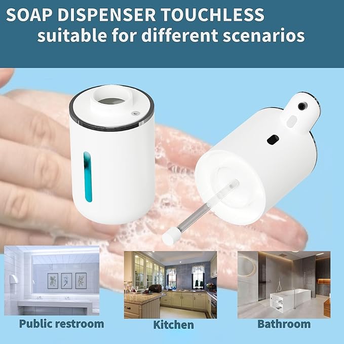 Automatic Soap Dispenser Touchless, Foaming Soap Dispenser 6 Adjustable Level Hands Free USB Rechargeable Dispenser Electric Wall Mounted Dish Dispenser Kitchen Bathroom