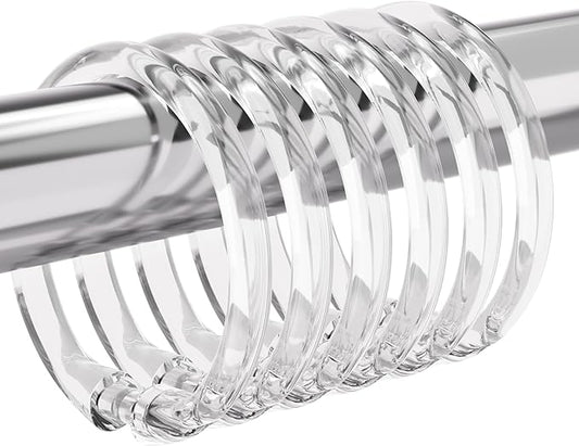 Amazer Plastic Shower Curtain Rings, 12 Pcs Clear Shower Curtain Hooks, O Shape Shower Curtain Hooks Rings, Easy to Snap Closure Shower Hooks for Shower Curtain and Liner Bathroom