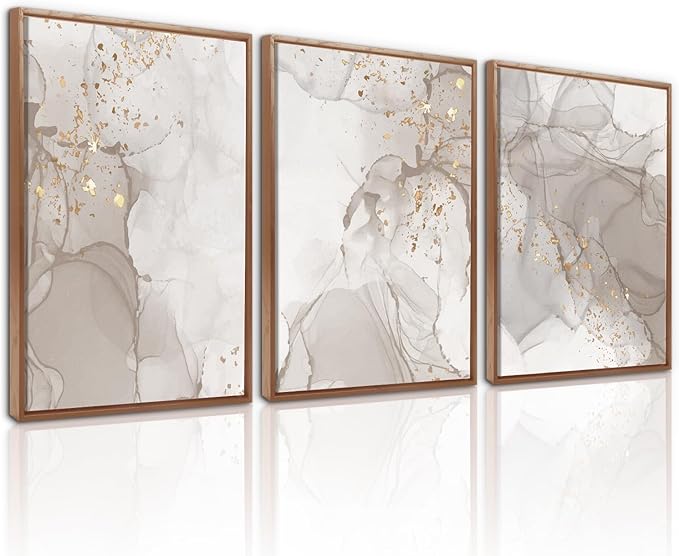CHDITB Marble Framed Canvas Wall Art Set Of 3,Abstract Nordic Style Artwork Wall Decor, Modern Neutral Wall Painting, Grey Line Texture Art Prints For Bedroom Living Room Decor(12X16 Inch)