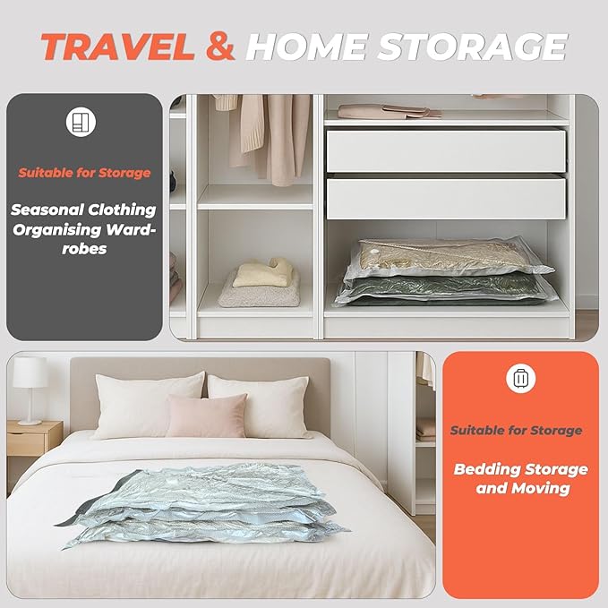 Vacuum Seal Bags for Clothing, 8 Pack 39" Vacuum Storage Bags with Rechargeable Cordless Pump Compression Packing for Clothes Blankets Space Saver for Queen-Size Duvets Comforters Pillows