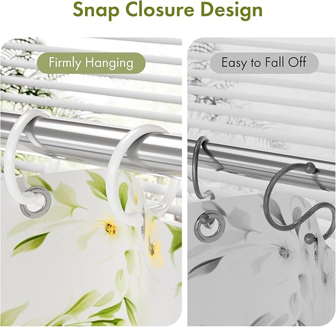 Amazer White Shower Curtain Rings, 24 Pcs Plastic Shower Curtain Hooks, Shower Curtain Hooks Rings for Bathroom Shower Rod, Easy to Snap Closure, O Shape Shower Rings for Curtain