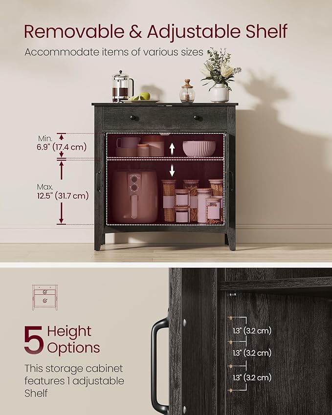 VASAGLE LIRY Collection - Buffet Cabinet, Coffee Bar Cabinet with a Drawer, Adjustable Shelf, Sideboard Storage with Cable Hole, Drawer Divider, Antique Charcoal UBBK341B02