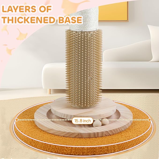 Cat Scratching Post,45'' Tall Scratching Post for Indoor Cats Adults,Cat Scratcher with 3.5Inch Diameter,Sisal Rope,Interactive Ball Toys,Self Groomer Brush for Large Cats Kittens