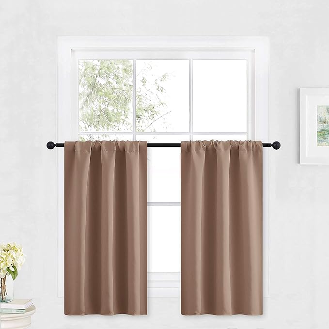 RYB HOME Small Window Curtains - Light Block Privacy Portable Drapes for Bedroom Kitchen Cabinet Kid Basement RV Curtains, Wide 29 x Long 36 per Panel, Mocha, 2 Pcs