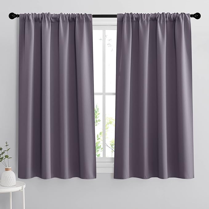 RYB HOME Bedroom Curtains Blackout - Light Block Energy Efficiency Small Window Treatment Drapes for Kitchen Dining Baby Nursery Morden Decor, W 42 x L 54 inch, Greyish Purple, 2 Panels