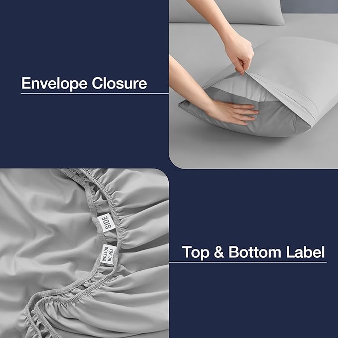 CASUAL LIVING Full Sheets Set 4 Piece Cooling Sheets with 2 Pillowcases Soft Microfiber Hypoallergenic Washable Bed Set Deep Pocket Lightweight Bedding Elasticized for Bedroom, Full, Grey