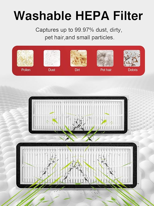 23 Pcs Replacement Accessories for Roborock QRevo MaxV/QRevo Pro/QRevo S/Qrevo Plus Robot Vacuum Cleaner with 1 Mainbrush 4 Filter, 4 Dust Bags 6 Mop Pads 6 Sidebrush 1 Cleaning Brush 1 Screwdriver