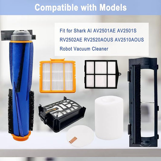 Accessories Kit for Shark AI AV2501S AV2501AE RV2502AE RV2610WA RV2610WD Vacuum Cleaner,1 Main Brush,3 Filters,6 Side Brushe,1 Roller Brush Cover,1 Pre Filter,1 Filter&1 Pre-Motor Foam&Felt Filter