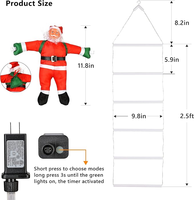 Toodour LED Christmas Light - 2.5FT Christmas Decorative Ladder Lights with Santa Claus, Xmas Decorations Light for Indoor Outdoor, Window, Garden, Home, Wall, Xmas Tree Decor - Warm White