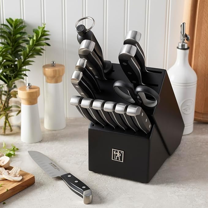 Henckels Statement 15-pc Kitchen Knife Set with Block, Chef Knife, Steak Knife set, Kitchen Knife Sharpener, Black, Stainless Steel