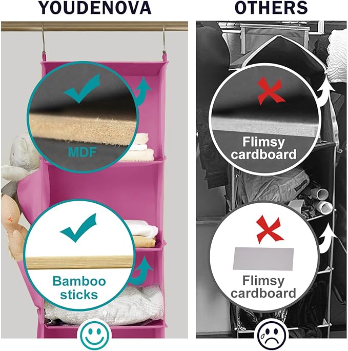 YOUDENOVA Hanging Closet Organizer, 5-Shelf Closet Hanging Storage Shelves, Light Pink