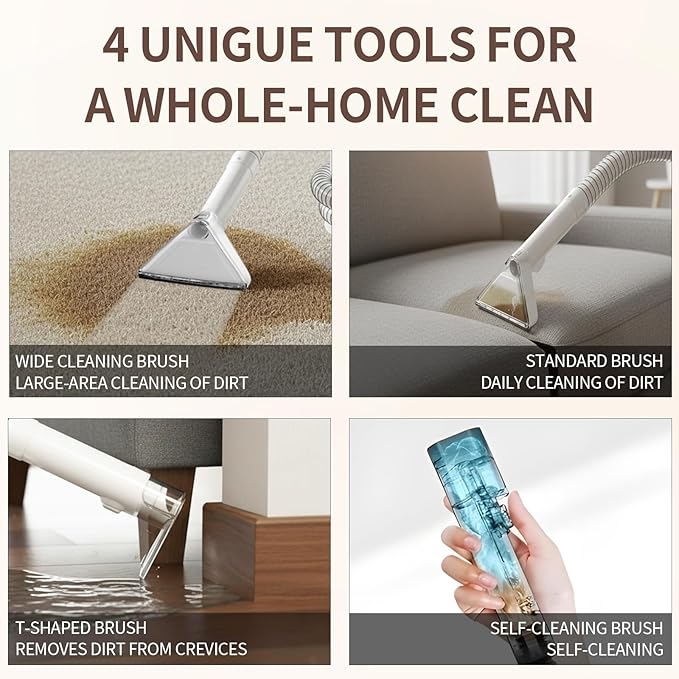 COCEAN Multi-Purpose Portable Carpet and Upholstery Cleaner, Carpet Cleaner Machine Powerful Suction Spot Cleaning, Deep Stain Cleaning for Carpet, Car Seats, Pets, Couches, with BrushHead (White)