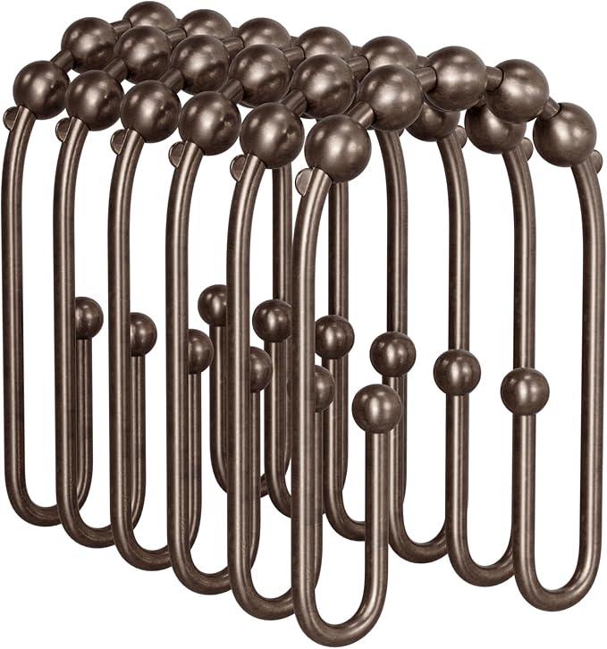 AmazerBath Shower Curtain Hooks Bronze Shower Curtain Rings Rust Proof, Non-Slip Shower Curtain Double Hooks, Smooth Metal Shower Hooks for Shower Curtain Liner Bathroom, 12Pcs Shower Rod Hooks