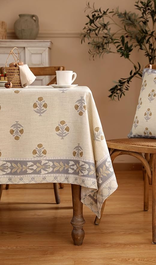 patdrea Designer Small Beige Square Tablecloth,Vintage Linen with Yellow Floral Elegant Tablecloths,Decor Table Cover Cloth for Kitchen Dining Christmas,Party,Thanksgiving,55"x55"-Istana a