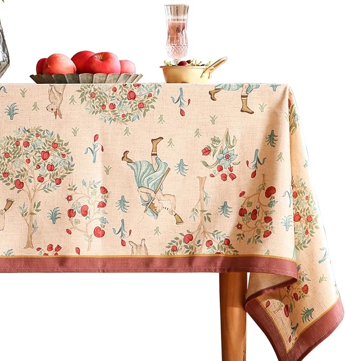 patdrea Designer Vintage Beige Tablecloth for Rectangle Table,Italian Linen Trees Pattern Anti-Wrinkle Table Cloth,Cover Cloth Decor for Kitchen Dining,Christmas,Thanksgiving,63"x87"-Tatiana a