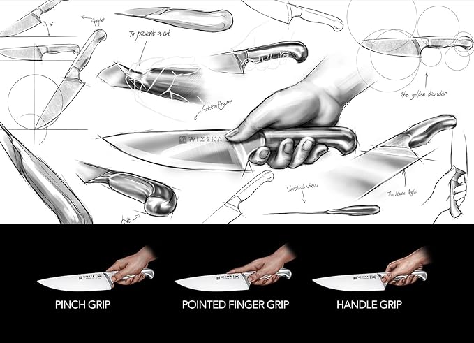 WIZEKA Kitchen Knife Set with Block: 15PCS German Stainless Steel Knife Block Set,One-Piece Design Knives Set for Kitchen, Professional Knife Set with Built-in Sharpener,Starry Sky Series