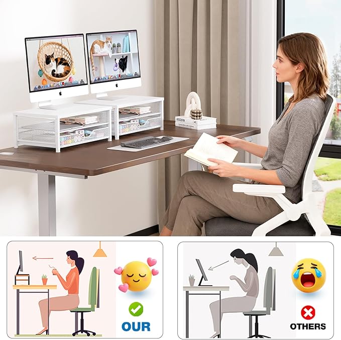 Computer Monitor Stand Riser, Desk Organizers and Accessories with Drawer, Laptop Stand, Office Desk Accessories & Workspace Desktop Organizers Storage for Office Supplies(White)