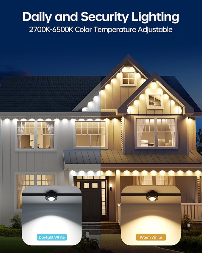 ASAHOM AI Permanent Outdoor Lights S107D, 200FT with 144 RGBCW LED Lights and Dual Output, 30,000 Lighting Effect Combination, IP67 Waterproof for House Halloween Christmas and Daily Decoration, Black