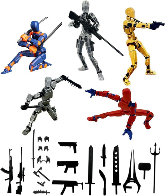 (Assembly Completed) 5 Packs Dummy13 Action Figure Set, 3D Printed ActionFigure Toy Gifts for Kids, Dummy 13,Robot 13 Action Figure Full Body Mechanical Doll Christmas Birthday Gift for Boys Girls