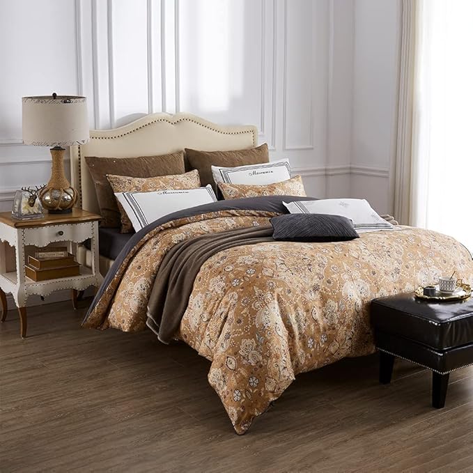 Cupocupa Duvet Cover Queen Size Set Boho Floral Pattern Duvet Cover Queen for Queen Size Bed Vintage Soft Bedding Leaf Print Paisley