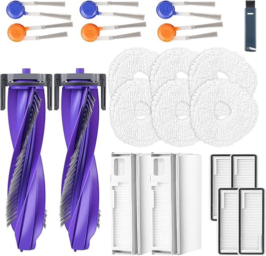 20 Pcs Replacement Vacuum Accessories kit Compatible with Narwal Freo Pro Robot Vacuum Cleaner, 2 Main Roller Brush, 2 Dust Bags, 4 HEPA Filters, 6 Mop Pads, 6 Side Brush 1 Clean Brush