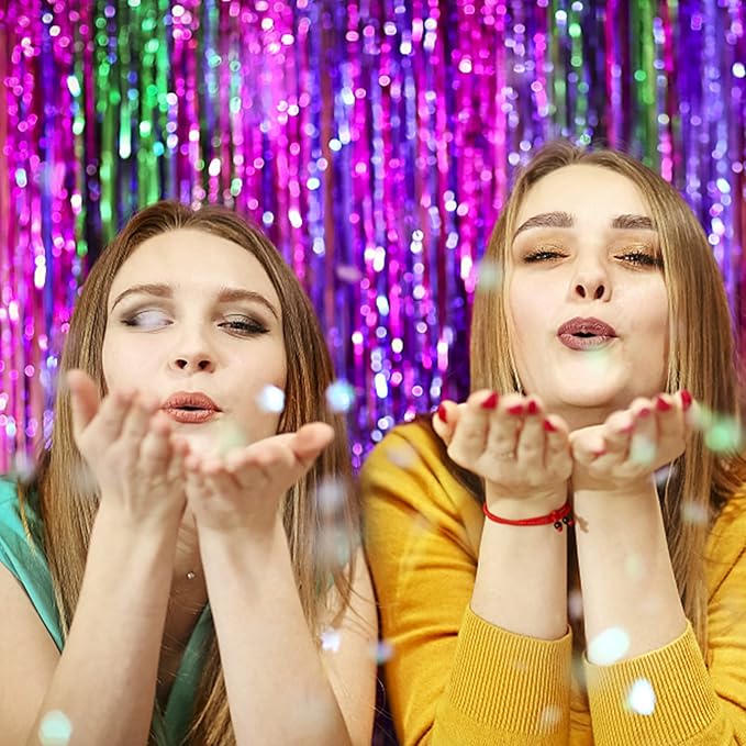 3 Pack Hot Pink Backdrop Curtain Birthday Party Decorations Tinsel Streamers Foil Fringe Backdrop New Years Bachelorette Graduation Engagement Party Decorations Hot Pink Photo Booth Backdrop