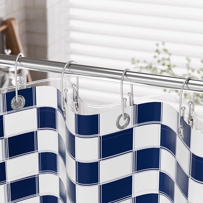 AmazerBath Shower Curtain Hooks, Space Sliver Shower Curtain Rings Rust Proof, Sturdy Double Shower Curtain Hooks Non-Slip Shower Hooks for Shower Curtain, Metal Shower Hooks Ring Bathroom 12Pcs