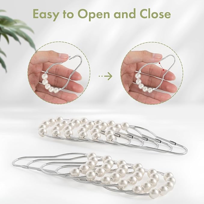 Amazer White Shower Curtain Hooks, Shower Curtain Hooks, Decorative Stainless Steel Shower Curtain Hooks for Bathroom, 12 PCS Shower Hooks for Curtain, Decorative Shower Hooks for Shower Curtain