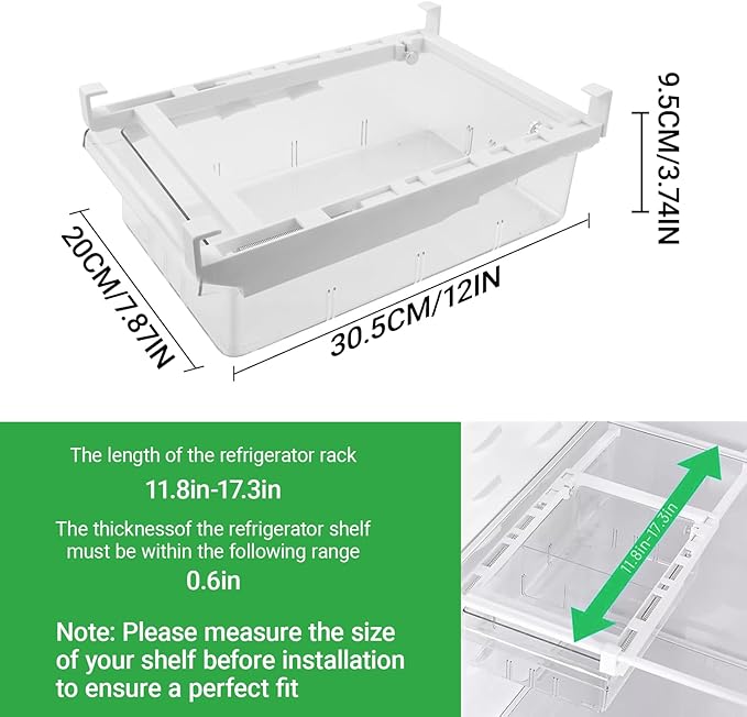 12 in refrigerator drawer - fridge drawer organizer for Deli Meat, Cheese, Produce and More, Stretchable and Deep Storage