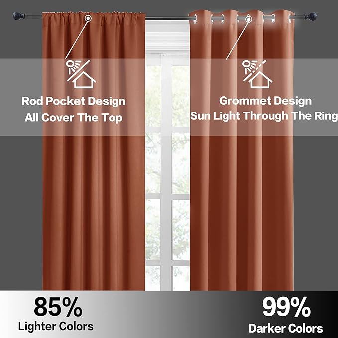 RYB HOME Small Curtains for Door Windows - Blackout Thermal Insulating Drapes for Home Theatre Bathroom Basement Cafe RV Camper Windows Blinds, Wide 34 x Long 30, Burnt Orange, 1 Pair