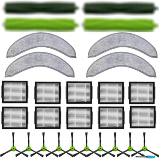 2 Set of Roller Brush & 10 Filters & 4 Mop Pads & 10 Side Brushes Replacement Parts Accessories Compatible with iRobot Roomba Combo J7 J7+ J9+ 10 Max Robot Vacuum Cleaner,
