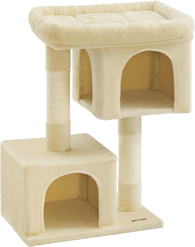 Feandrea Cat Tree, 39.8-Inch Cat Tower, XL, Cat Condo for Extra Large Cats up to 44 lb, Large Cat Perch, 2 Cat Caves, Scratching Post, Beige UPCT614M01